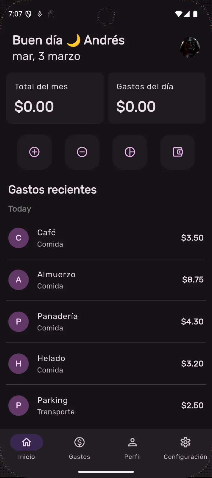 Screenshot of the home screen